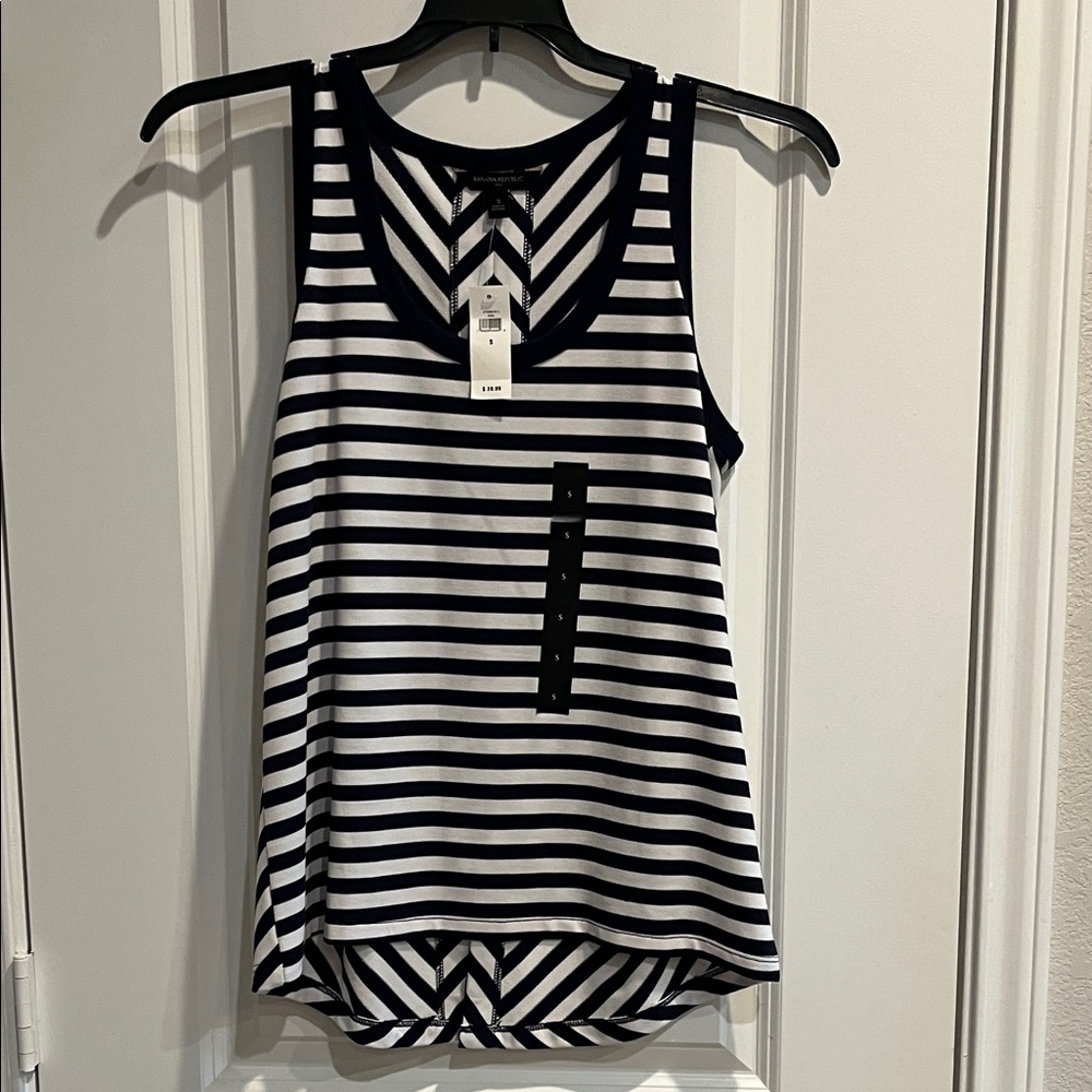 Banana Republic Navy and White Striped Tank Top